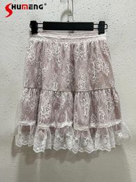 Skirts Lolita Sweet Woman Short High Waist Lace Skirt 2024 Summer Japanese Style Cute Women A-line Feminina