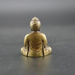 2PCS Chinese Buddhism Pure Copper Bronze Sakyamuni Buddha Statue Table Pure Brass Antique Tea Pet Ornament
