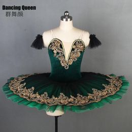 Stage Wear Deep Green Velvet Bodice Professional Ballet Tutu For Women Girls Pancake Platter Ballerina Kids Adult 251Y