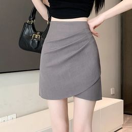 High Waist Asymmetric Folds Short Pencil Skirts Woman Summer Slim Office Work OL Sexy Mini Skirt Lady 240527