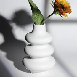 Vases Nordic Light White Round Ceramic Vase Modern Home Office Decoration Flower Planter Pot Floral Composition Living Room Ornament