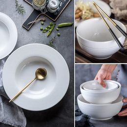 Plates Nordic Minimalist Pure White Ceramic Tableware Set Sky Ladder Rice Bowl Soup Pasta Dish Combination