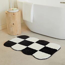 Bath Mats Checker Mat Simple Non Slip Bathroom Soft Microfiber Shower Floor Rug Decor Entryway Doormat For Bedroom Kitchen