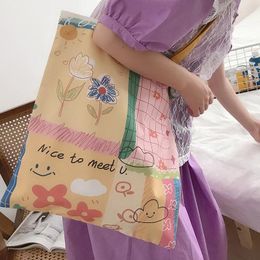 Shoulder Bags Cheerful Hand Painted Women Canvas Cotton Cloth Fabric Handbag Casual Tote Books Bag Cute Shopping For Girls
