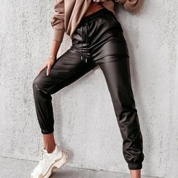 Women's Pants Trousers Women Autumn And Winter Minimalist Temperament Tie Cord Solid Color Casual Leather For