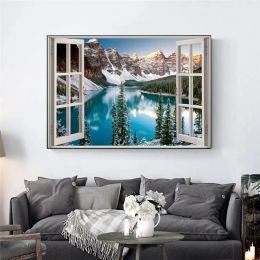Window nature scenery canvas painting posters and prints wall art pictures bedroom living room home decoration unframed