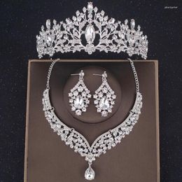 Hair Clips Crystal Crown Necklace Earring Set For Women Rhinestone Bridal Jewelry Wedding Accessories Tiara