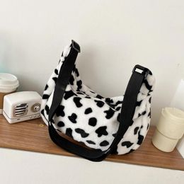 Shoulder Bags Plush Cute Milk Cow Pattern Women Handbags Winter Cartoon Chest Messenger Bag Tote Fluffy Phone Purse Christmas Gift