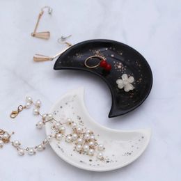 Decorative Figurines Moon Shape Ceramic Small Jewelry Dish Earrings Necklace Ring Storage Plates Display Decoration Tray