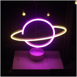 Night Lights Led Planet Alien Face Design With Base Neon Sign Desk Table Room Decor Lamps Xmas Party Holiday Kids Bedroom Drop Deliv Dhstf