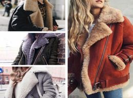 QNPQYX Womens Lambs Wool Coat Leather Jacket Winter Thick Women Lapel Fur Coat Tops4826366