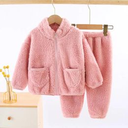 Clothing Sets Toddler Girl Boutique Outfits Autumn Winter Plus Velvet Thicken Warm Coats Pants 2 Pieces Kids Boys Clothes