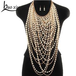 Collana esagerata per ciondoli super lunghi in perline Donne Trendy Pearl Choker Cower Body Gioielli Gold Spalla Gold Gold Y200918 339N