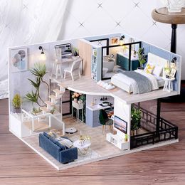 Doll House Kit 3D Wooden Mini DollHouse Assembly Building with Furniture Toys Childrens Birthday Gift Puzzle Handmade 240524