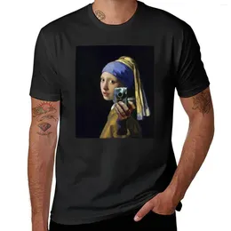 Men's Polos Girl With A Pearl Earring Taking Selfie - Funny T-Shirt Vintage Funnys Plain Black T Shirts Men
