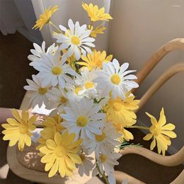 Decorative Flowers White Daisy Artificial Long Branch Bouquet For Garden Home Wedding Decor Bridal Silk DIY Fake Flower Accessories Vase
