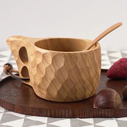 Cups Saucers Rubber Wood Water Cup Japanese-Style Wooden Milk Lanyard Handy Breakfast