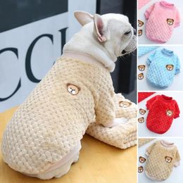 Dog Apparel Bear Embroidery Pet Vest Winter Warm Clothes Thickened Coral Fleece Top For Daily Wear