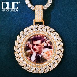 Custom Round Medallions Po Pendant Solid Back Make Memory Picture Necklace Chain For Men Women Hip Hop Jewellery 240522