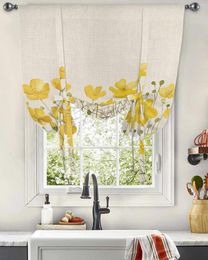 Curtain Watercolour Style Chrysanthemum Window For Living Room Home Decor Blinds Drapes Kitchen Tie-up Short Curtains