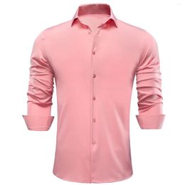 Men's Dress Shirts Hi-Tie Silk Pure Yellow Navy Blue Pink Purple Mint Green Mens Long Sleeve Solid Plain Suit Shirt Formal Blouse Gift
