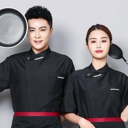 Oil-resistant Cooking Attire Professional Chef Top Unisex Stand Collar Short Sleeve Work Clothes for Barber Sushi Kitchen
