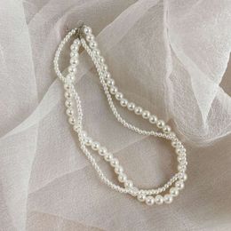 layer Layered double pearl Instagram popular collarbone chain creative minimalist design sense necklace for women