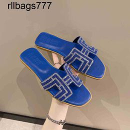 Slipper Oran Designer Original Slides Paris Sandals Soes Wear Te Version of Flat Heel Bottom Rinestone Flip Flops in Summer