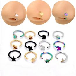 1PC 18G Surgical Steel Nose Rings Nostril Bendable Star Butterfly Hoop Tragus Cartilage Earring for Women Nose Piercing Jewelry