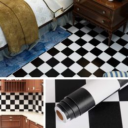 Black and White Checkering Waterproof Floor Stickers for Bathroom Kitchen Ground Pvc Self Adheisve Thick Bedroom Tile Stickers