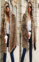 Winter Women Leopard Print Faux Fur Jacket Coat Overcoat Ladies Thick Warm Hooded Long Coats Female Fur Jacket Outwear7256749
