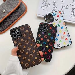 Designer Fashion Leather Phone Cases For iPhone 15 Pro Max 14 13 12 11 L Letter Brown Yellow Black Floral Back Cover Luxury Mobile Shell Full coverage Protection Case