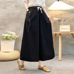 Women's Pants Plus Size Women Clothing 2xl 3xl 4xl 5xl 6xl Summer Fashion Cotton Linen Embroidered Casual Loose Wide Leg