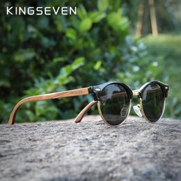 Sunglasses KINGSEVEN Handmade High Quality Black Walnut Wood Men Women Polarised Mirror Sun Glasses Male UV400 Shades 230211 295h