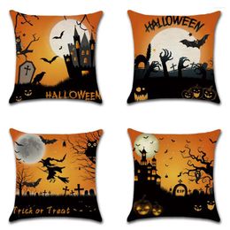Pillow Happy Halloween Pumpkin Magic Girl Flying Witch Bat Castle Decor Cover Decoration Horror House Party Supplies