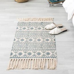 Bath Mats Nordic Style Cotton Linen Home Floor Retro Bedroom Bedside Non-slip Foot Pads High Quality Living Room Decorative Rug