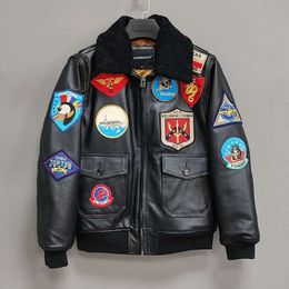 Brave and ambitious leather for men's G1 flying suit, top layer cowhide fur collar, oversized motorcycle jacket