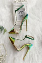 Fashion Women Pompes Lady Green Snake Tstarppy Cadle Slingback Point Toe Bride Wedding Shoe High Teli 12 cm 101018923
