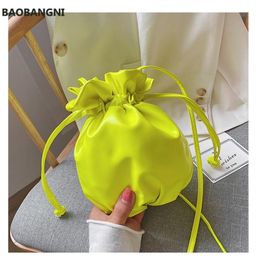 Women Crossbody Bucket Bag Neon Colour Girls Shoulder Messenger Bags Orange Drawstring Handbags Organiser PU Leather 243e