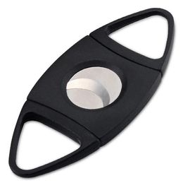 100pcs High Quality Black Double Two 2 Blade Stainless Steel Cigar Cutter Scissor Plastic Handle Pocket Size