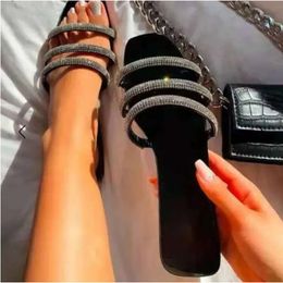 Slippers 35-43 Women Size Plus Summer Sandals Shoes Fashion Rhinestone Low Heel Lady f21