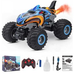 Electric/RC Car Electric/RC Car 2.4GHz remote control car monster shark RC car electric truck stunt car sound light spray toy childrens gift WX5.26