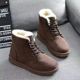 Boots Women Warm Winter Shoes Lace-Up Female Faux Suede Ankle Boot For Woman Botas Mujer Plush Ladies Black Snow