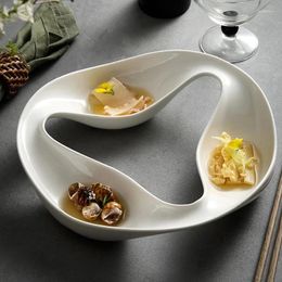 Plates Three Grid Plate Ceramic Five-star El Tableware Special Creative And Good-looking High-end Cold Dish