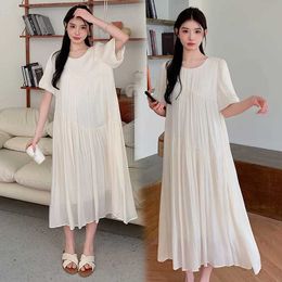 Maternity Dresses Korean style summer pregnant woman sweetheart oversized dress with puff sleeves O-neck long loose beach holiday clothing WX5.26YND4