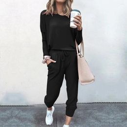 Women's Two Piece Pants Women Solid Color Long Sleeve O Neck Blouse Top Drawstring Sport Tracksuit Sports Shirts Spring/Summer Set Lady