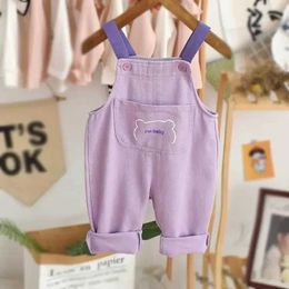Overalls Rompers 2024 Baby Boys and Girls Cute Bear Pocket Coat Pants Spring and Autumn Childrens Cotton Casual Comfortable jumpsuit WX5.26