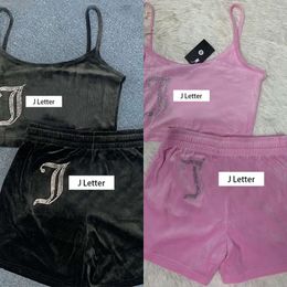 Velvet Camisole Shorts Set Two Piece Matchande ärmlös Crop Top Short Summer Juicy Tracksuit Outfits For Women S