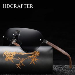 Occhiali da sole HDCRAFTER 2021 Mens senza montatura polarizzata in legno di noce lente a specchio Occhiali da sole Donne Brand Design occhiali oversize 254p