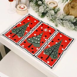 Table Cloth StrawBerry Christmas Knitted Mats 2024 Insulation Placemats Home Decoration Supplies Santa Claus Tree Cartoon Pattern